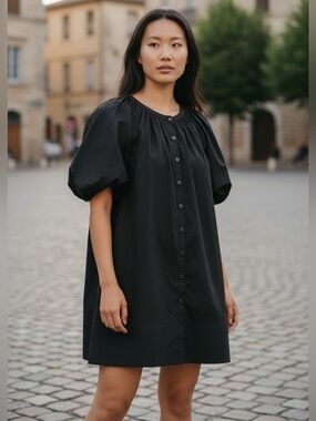Staud Mini Vincent Poplin Shirt Dress Sz S Minimalist Modern Black Cotton
